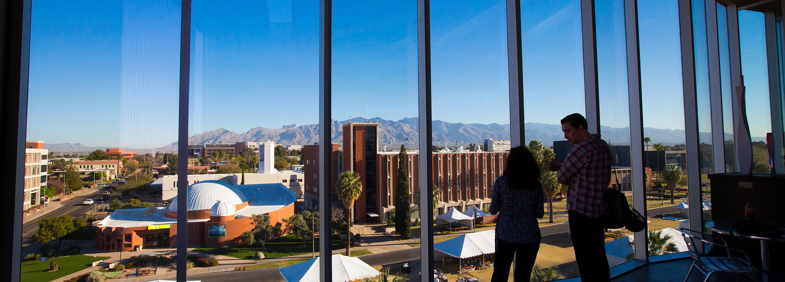 A view of the campus from a high window