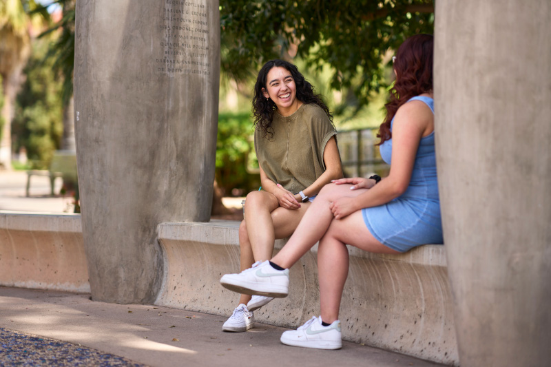 Student's chatting in the Women's Plaza of Honor